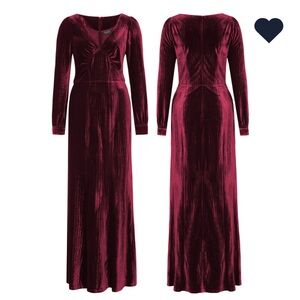 Voodoo Vixen Textured Burgundy Red Velvet Maxi Dress 30s 40s inspired